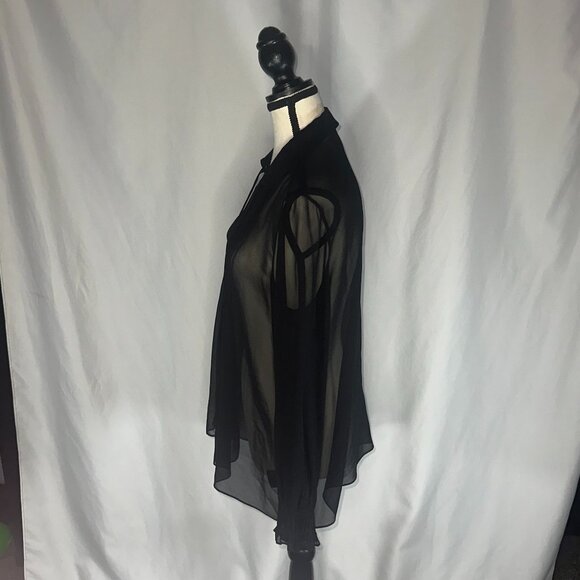 Lafayette 148 New York - Silk Sheer Top Pleated Tie Neck Pleated Size Medium - Picture 3 of 11